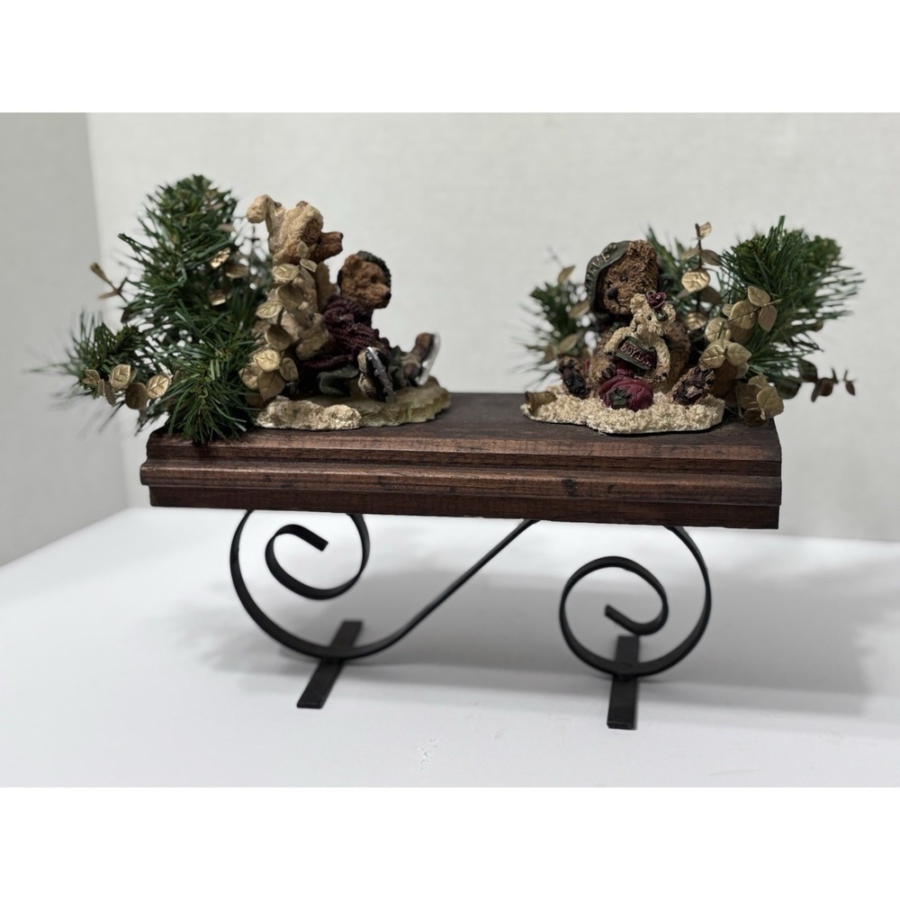 Handmade Boyd's Bears Christmas Display Figurines on Vintage 1920 Wood Base RARE